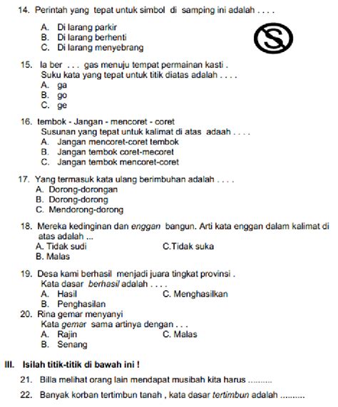 Soal Bahasa Indonesia Kelas 3 Semester 1
